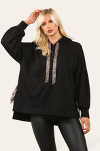 Load image into Gallery viewer, The luxe tie side hoodie with animal print detailing

