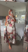 Load image into Gallery viewer, The Bora Bora satin floral dress with pockets &amp; tie neck
