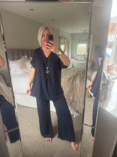 Load image into Gallery viewer, The T shirt sleeve chiffon trouser suit with separate necklace
